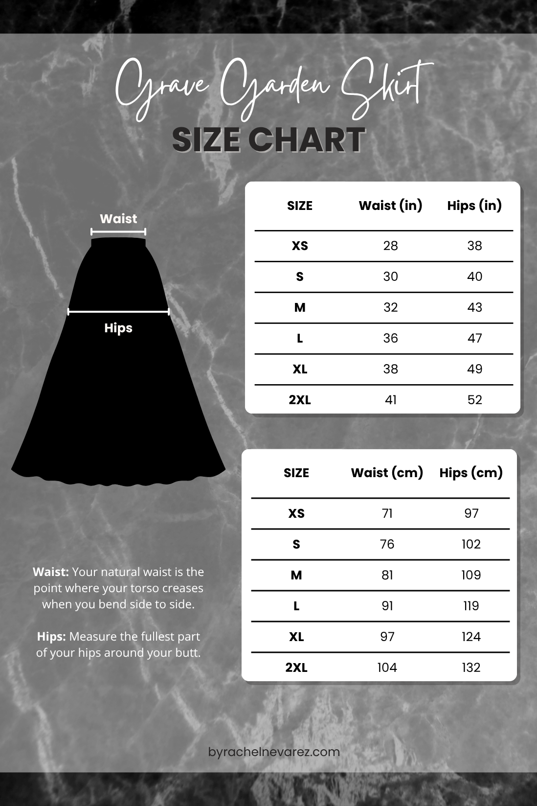 grave garden tiered lace skirt size chart