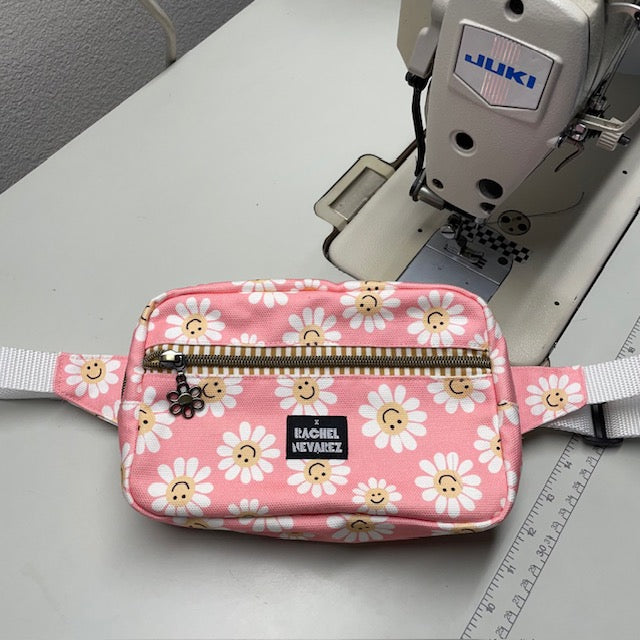 Smiley Daisy Flowers on Pink crossbody bag
