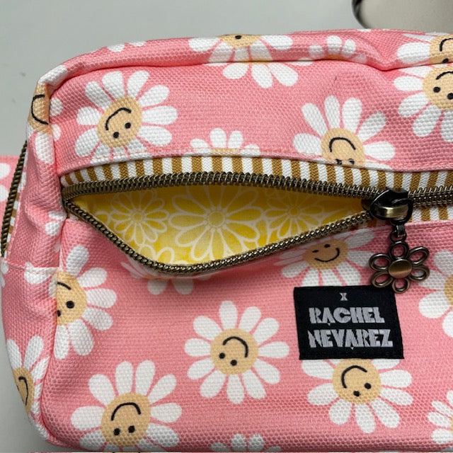 Smiley Daisy Flowers on Pink crossbody bag