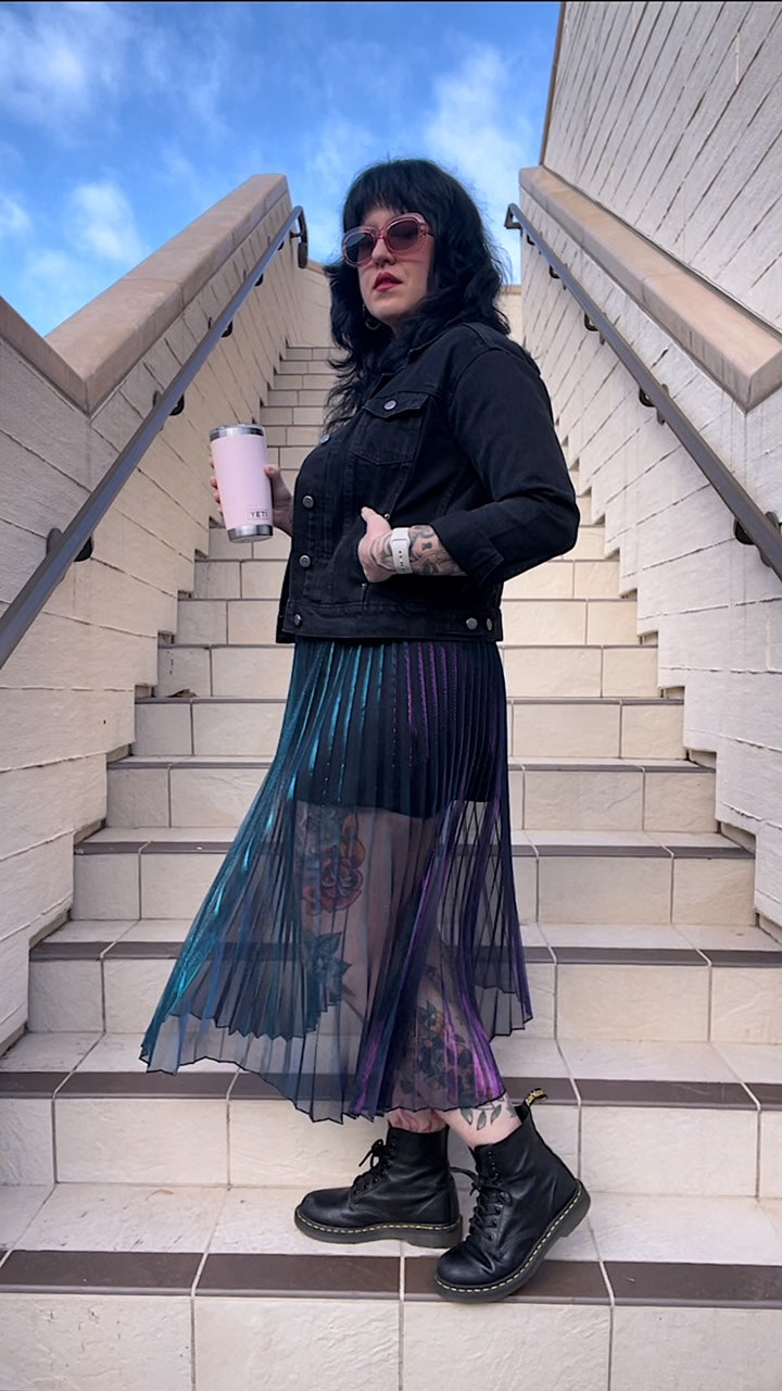 Pleated Skirt - Iridescent Turquoise & Purple