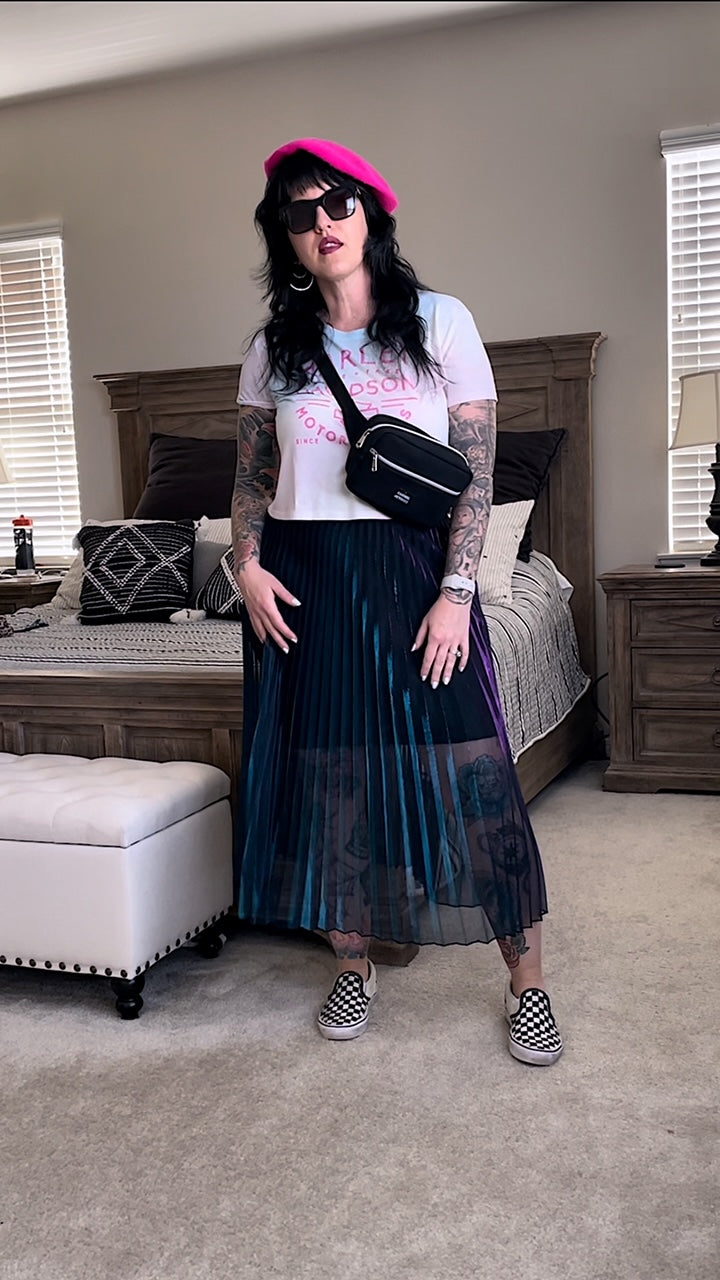 Pleated Skirt - Iridescent Turquoise & Purple