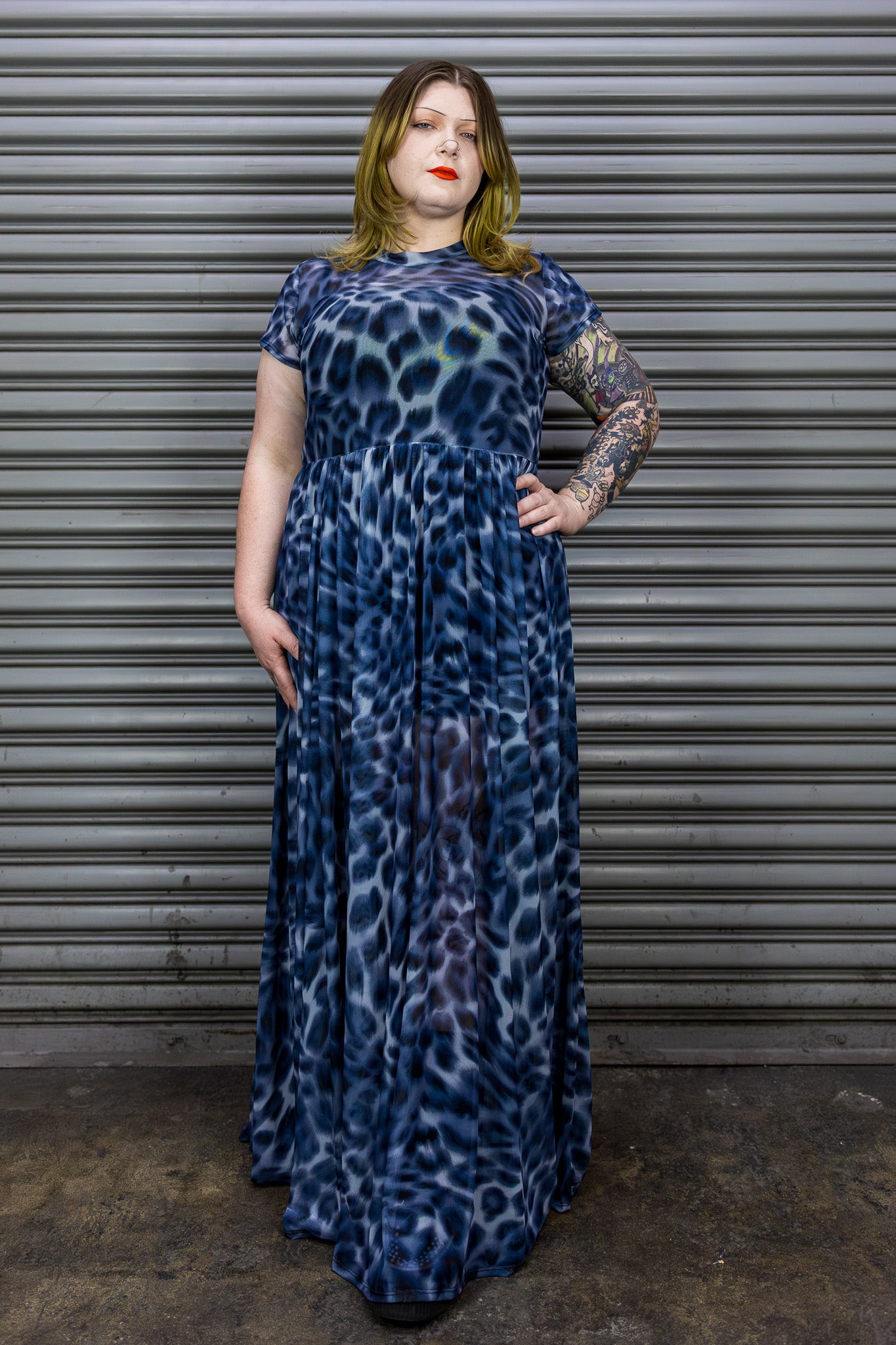 Midnight Leopard Mesh Dress - Blue Midnight Leopard Mesh Dress - Blue