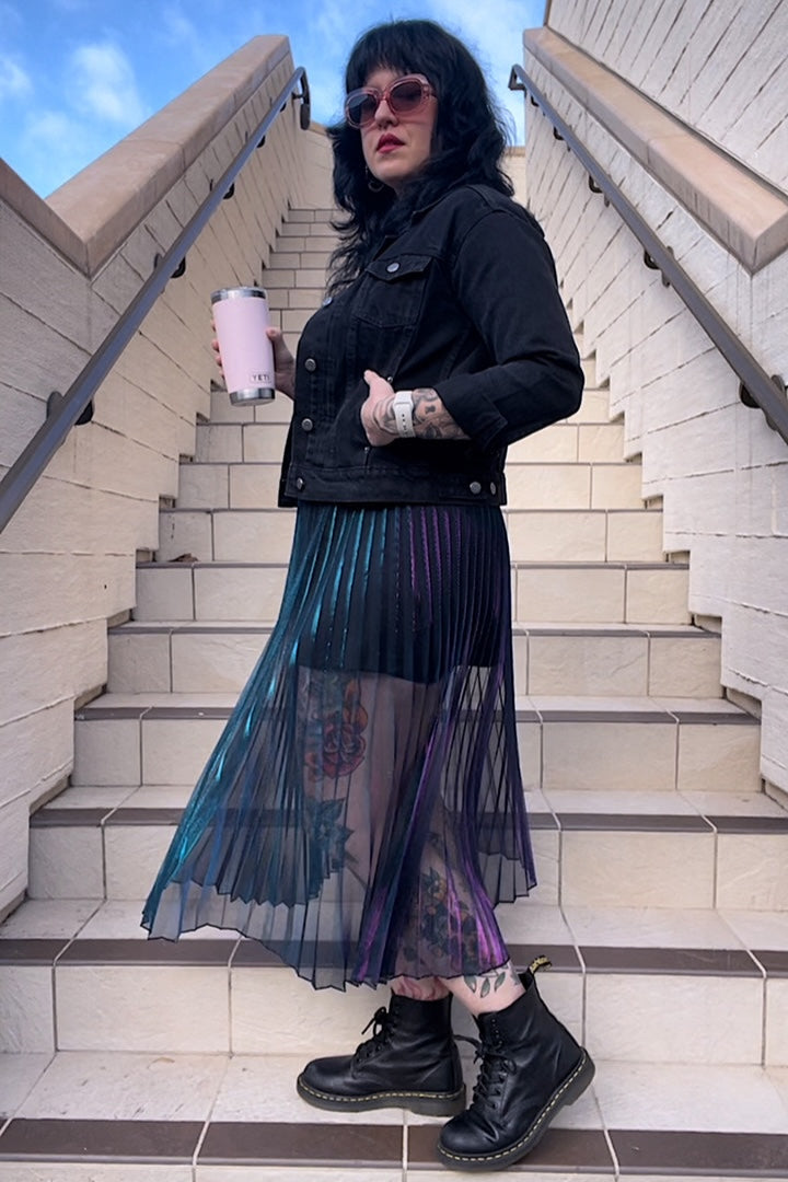 Pleated Skirt - Iridescent Turquoise & Purple