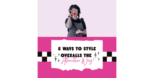 Blog header reading “6 Ways to Style Overalls the Alternative Way” with model wearing checkered overalls