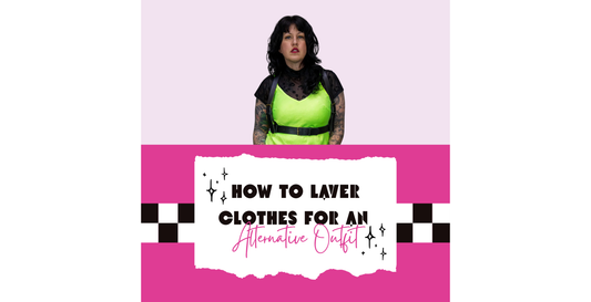 Woman wearing a neon green slip dress layered over a black mesh top with harness accessories featured in a graphic titled “How to Layer Clothes for an Alternative Outfit.”