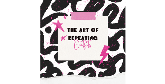 The Art of Repeating Outfits fashion blog graphic with leopard print background and alternative fashion inspired scrapbook design.