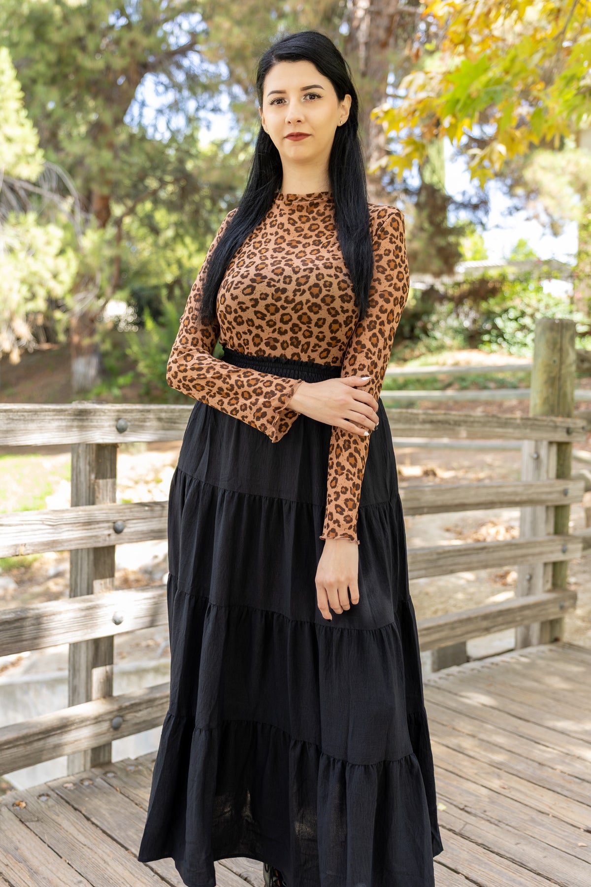 Autumn Veil Mesh Top - Leopard