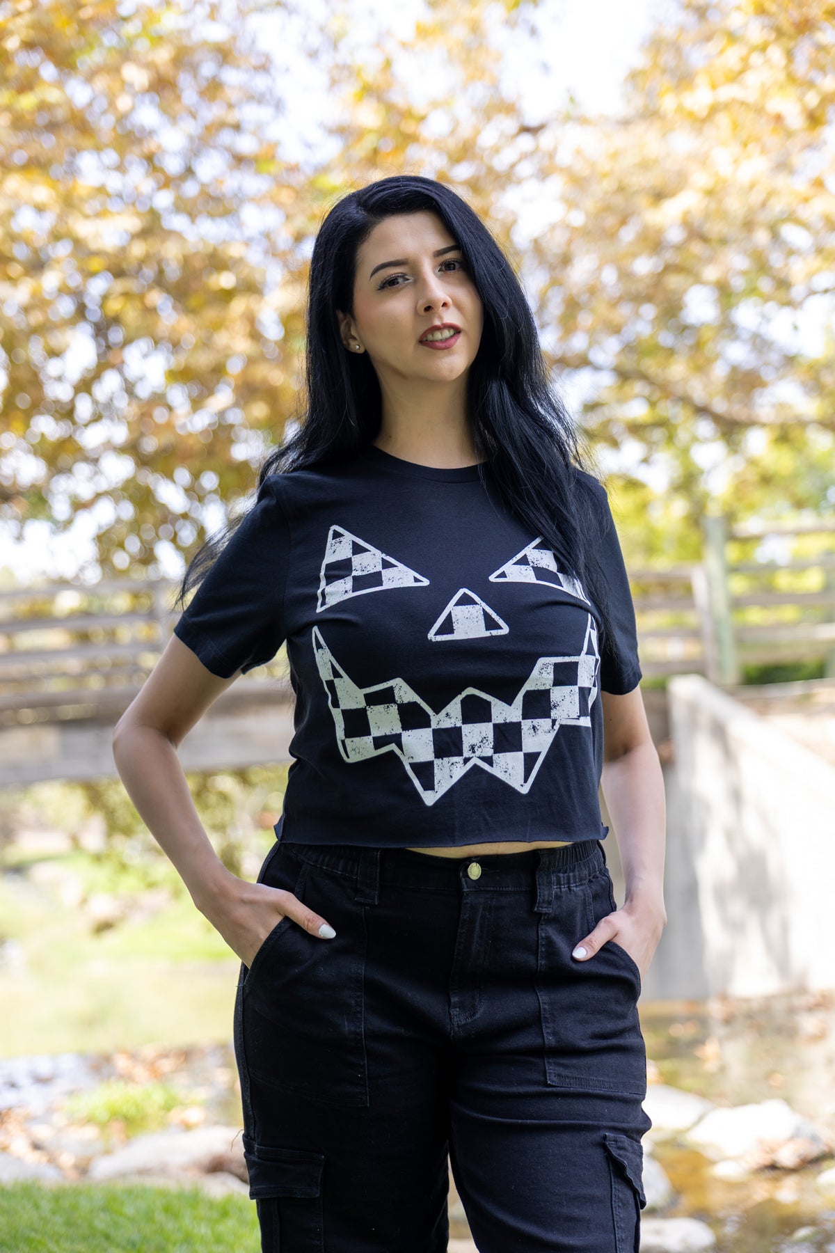 Checkered Jack Crop Tee - Black
