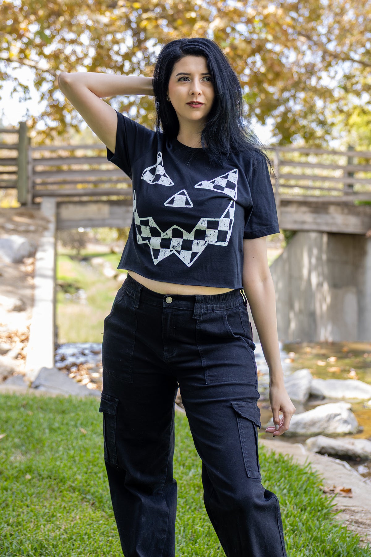 Checkered Jack Crop Tee - Black