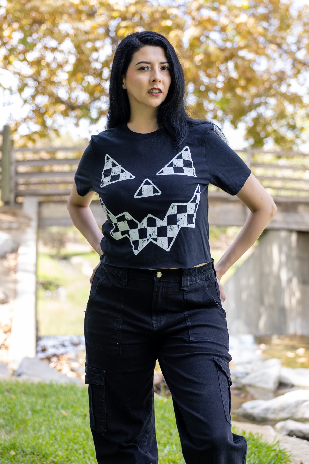 Checkered Jack Crop Tee - Black