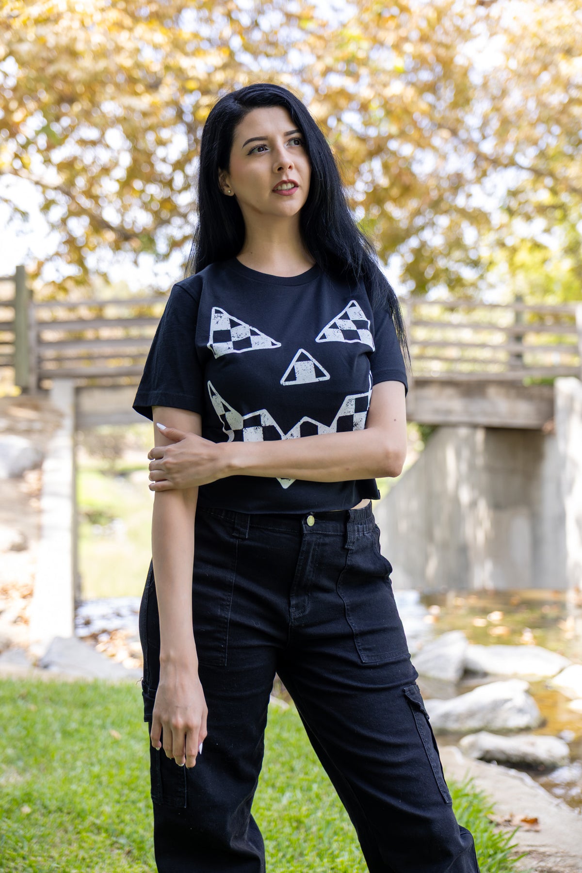 Checkered Jack Crop Tee - Black