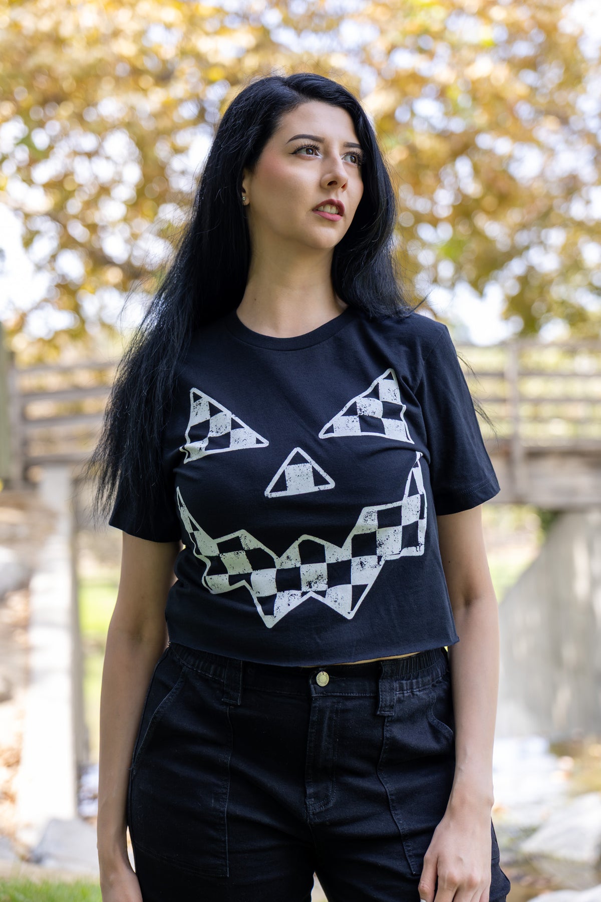 Checkered Jack Crop Tee - Black