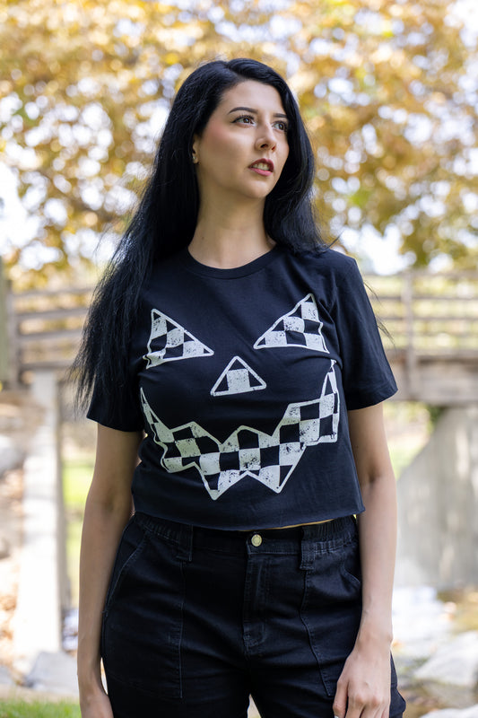 Checkered Jack Crop Tee - Black