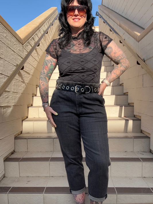 Mist Mesh Short Sleeve Top  - Black Bows