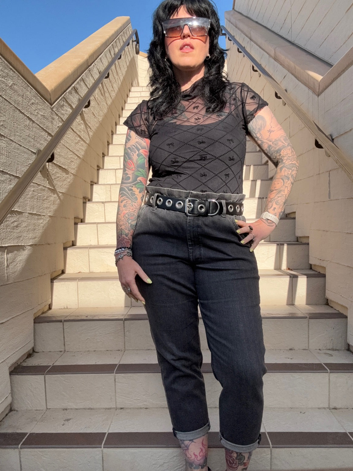 Mist Mesh Short Sleeve Top  - Black Bows