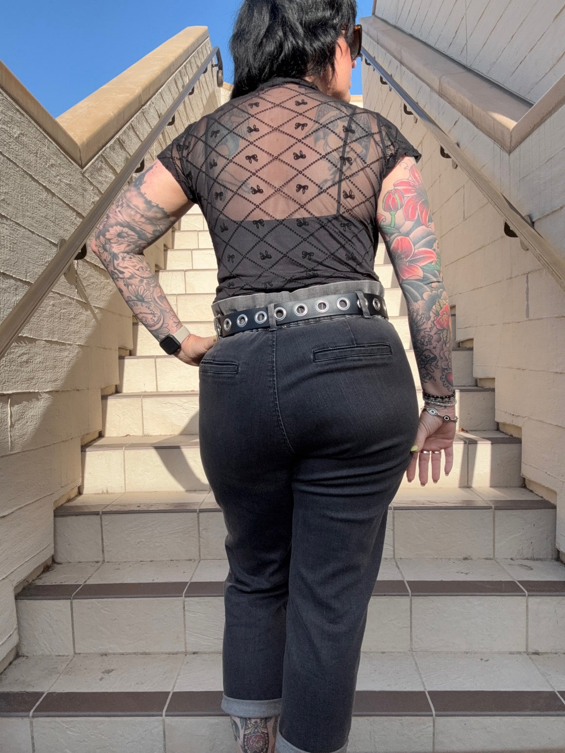 Mist Mesh Short Sleeve Top  - Black Bows