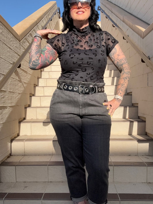 Mist Mesh Short Sleeve Top  - Black Leopard