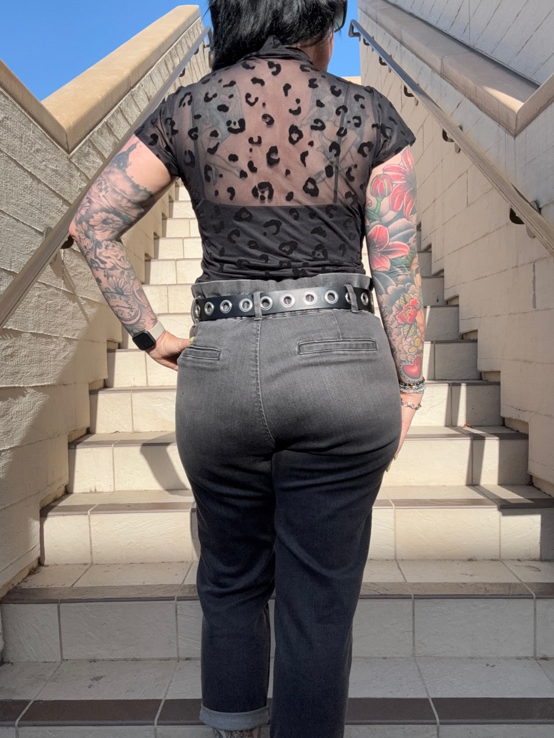 Mist Mesh Short Sleeve Top  - Black Leopard