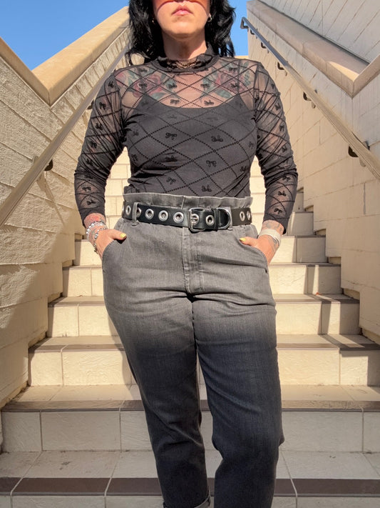 Mist Mesh Long Sleeve Top  - Black Bows