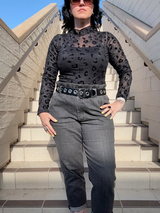 Mist Mesh Long Sleeve Top  - Black Leopard