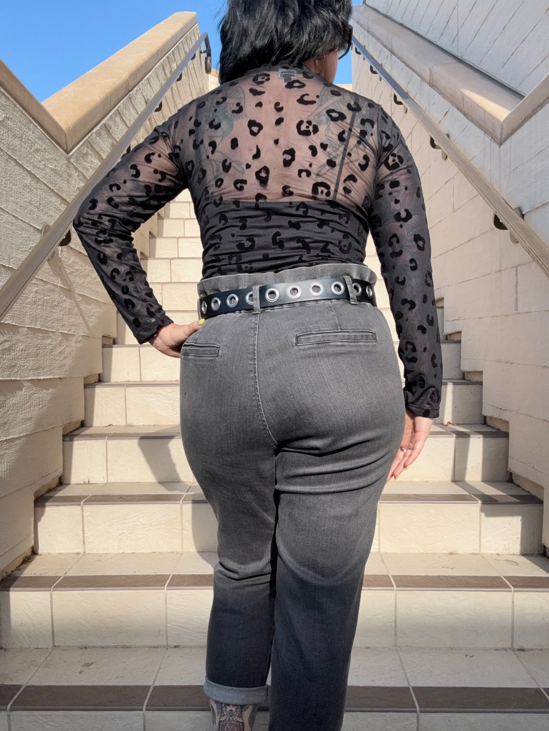 Mist Mesh Long Sleeve Top  - Black Leopard