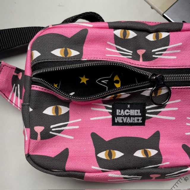 Crossbody Bag - Black Cats on Hot Pink