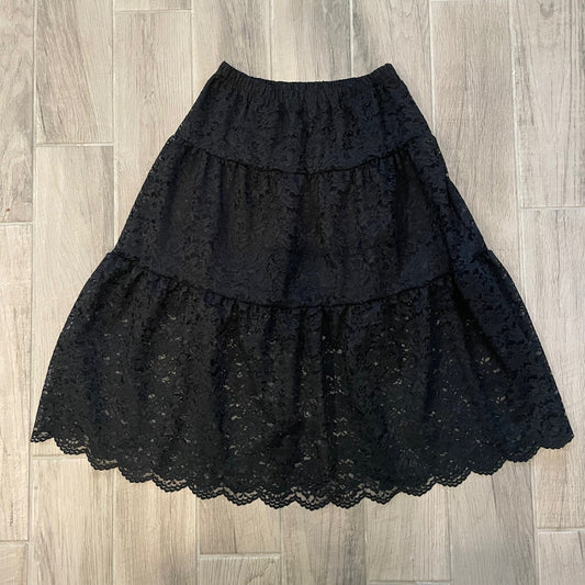 Black Lace Gathered Midi Skirt