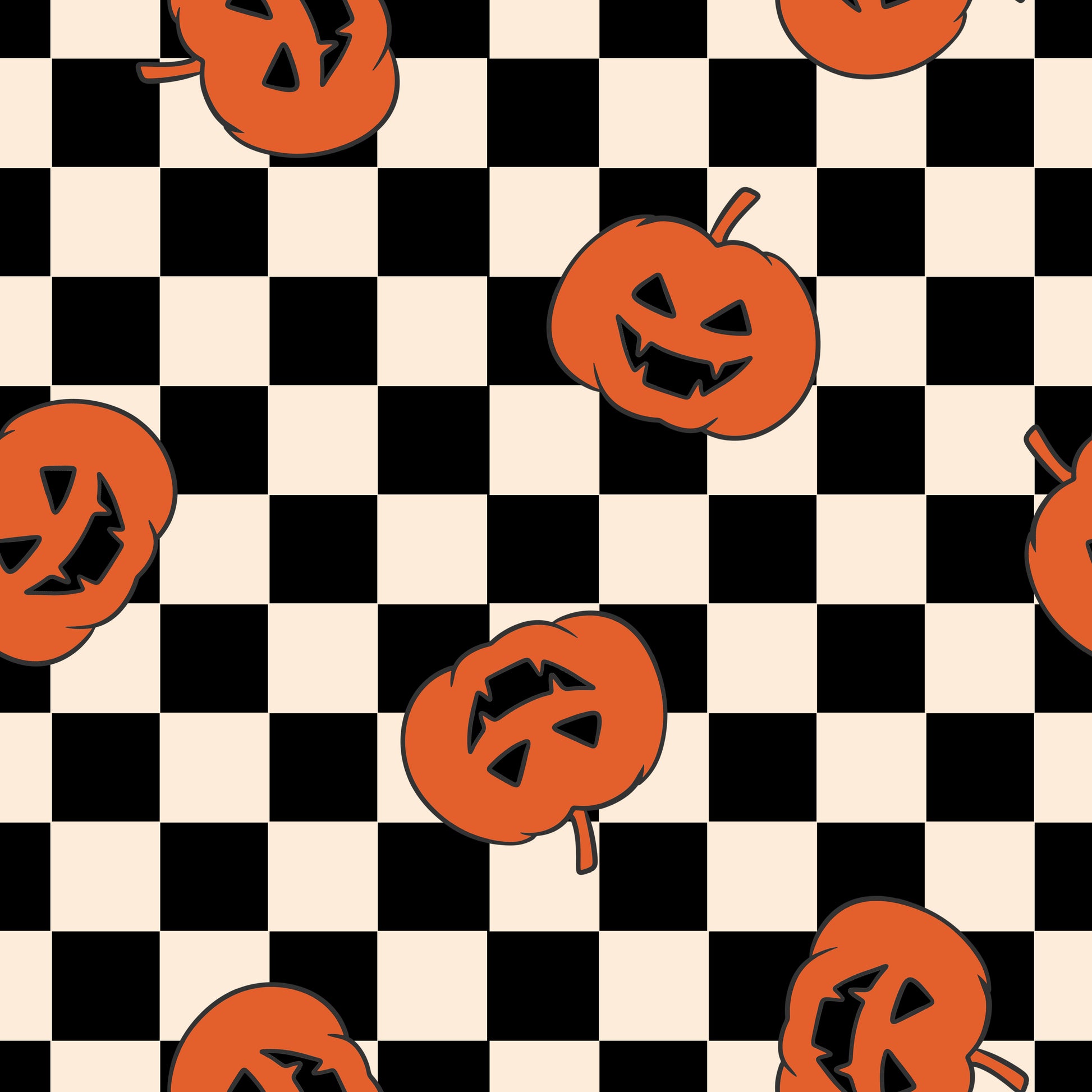 Jack-o'-lanterns on a black and white checkered background