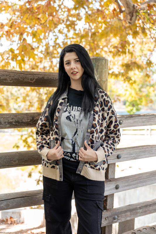 Leopard Social Club Knit Shacket - Leopard/Charcoal
