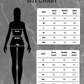 Size chart for clothing with a silhouette of a person and measurement details on a textured gray background.