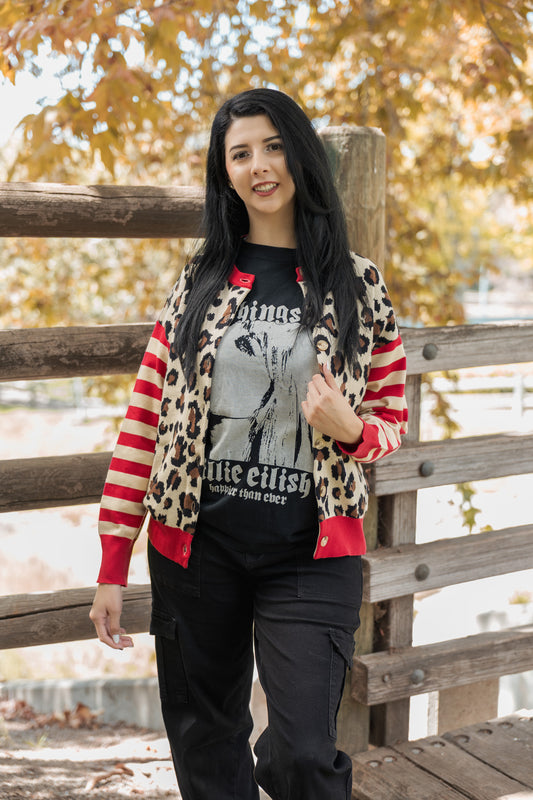 Wild Streak Cardigan - Leopard/Red