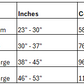 Size chart for harness from x-small to 5x-large.