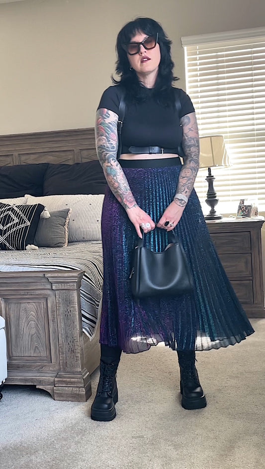 Pleated Skirt - Iridescent Turquoise & Purple