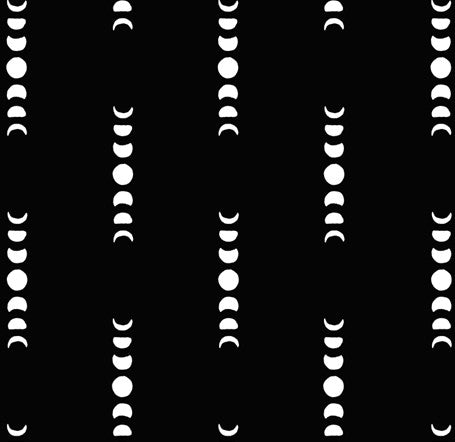 Pattern of moon phases in white on a black background