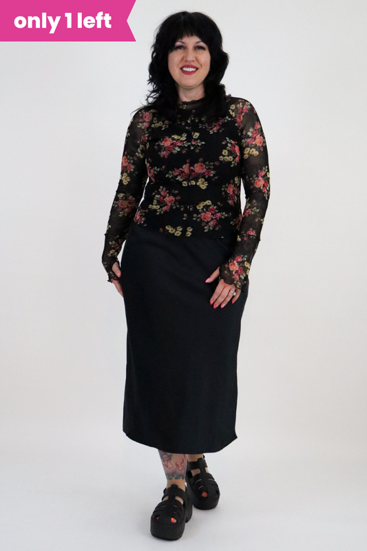 Night Bloom Long Sleeve Top - Black Floral