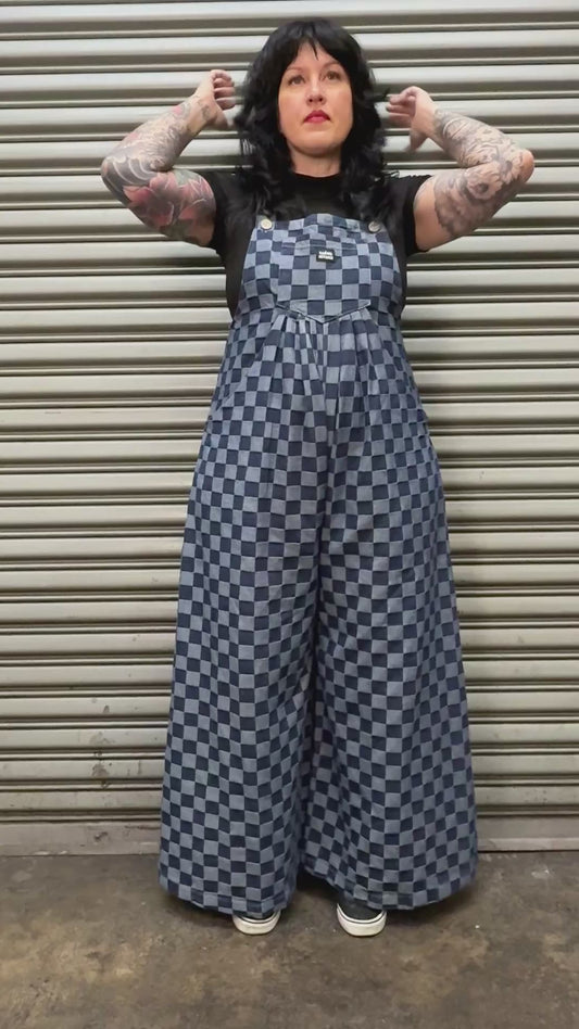 Checked In Denim Jumpsuit - Blue