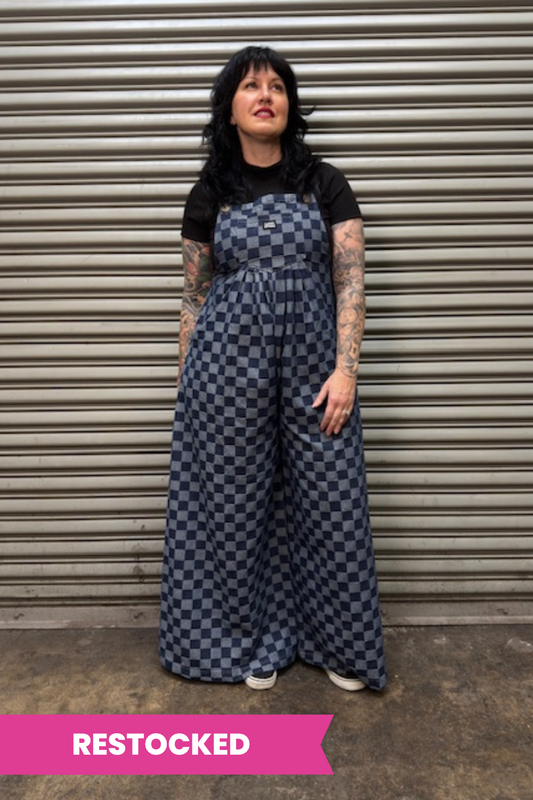 Checked In Denim Jumpsuit - Blue