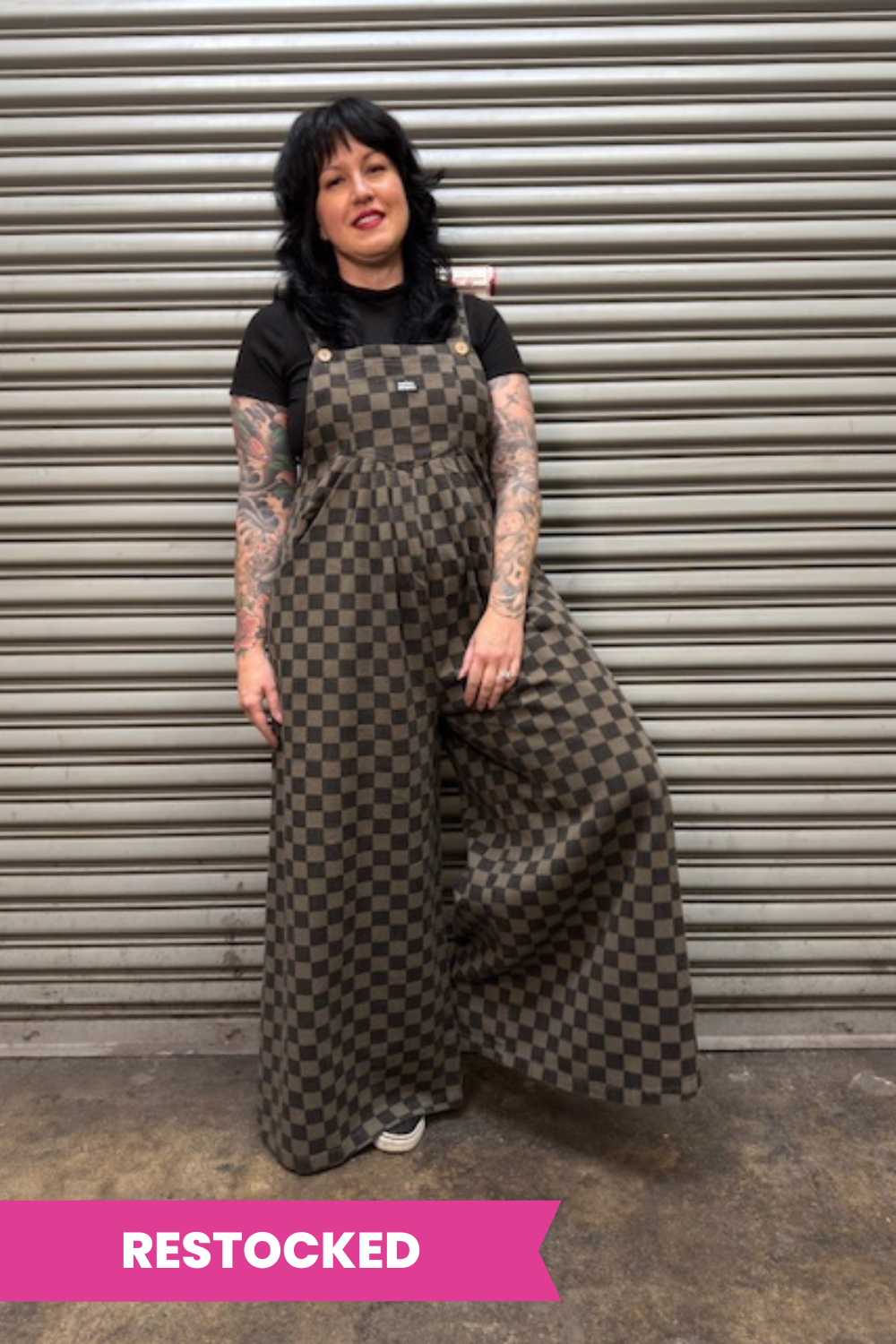 Checked In Denim Jumpsuit - Charcoal/Black