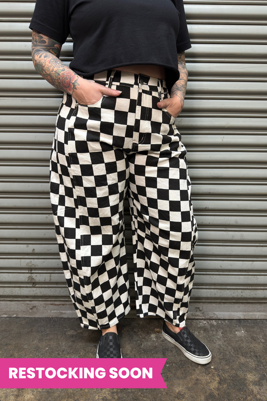 Rebel Grid Barrel Pant - Black/White