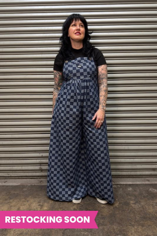 Checked In Denim Jumpsuit - Blue