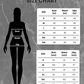 Size chart for clothing with a silhouette of a person on a gray background.