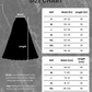 Size chart with measurements for waist and length on a textured background.