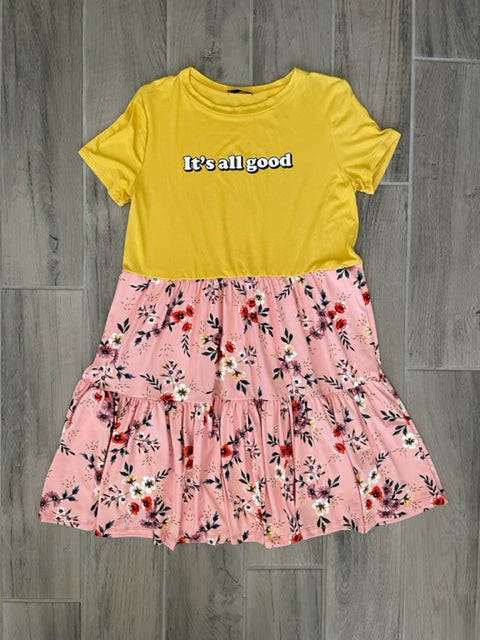 Upcycled Tee Dress - It's All Good/Pink Floral