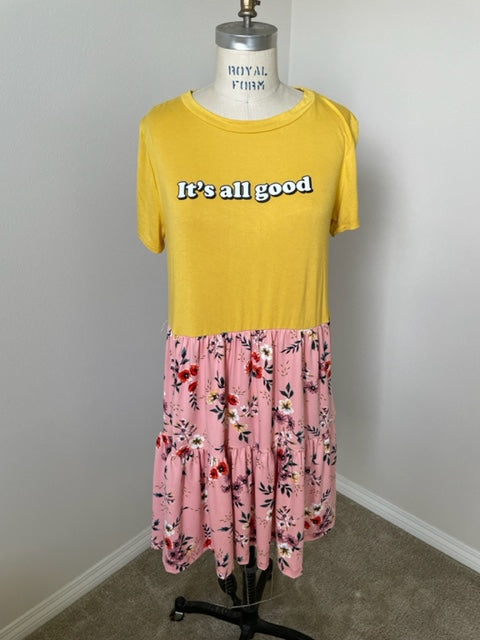 Upcycled Tee Dress - It's All Good/Pink Floral