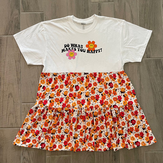 Upcycled Tee Dress - Do What Makes You Happy White/Red