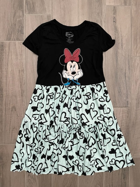 Upcycled Tee Dress - Bow Minnie Mouse/Mint Hearts