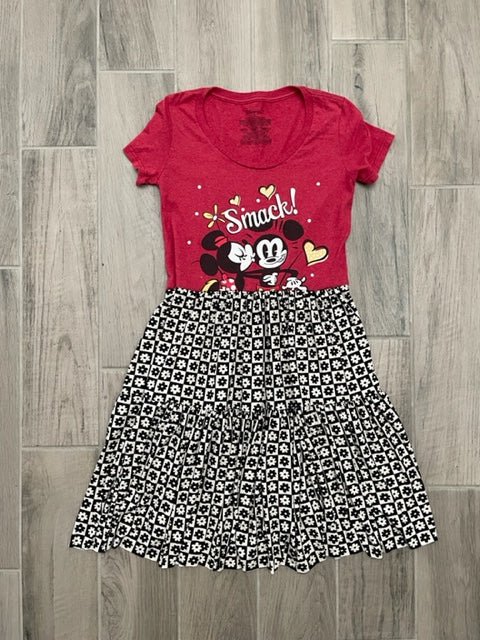 Upcycled Tee Dress - "Smack" Minnie and Mickey/Lena Floral